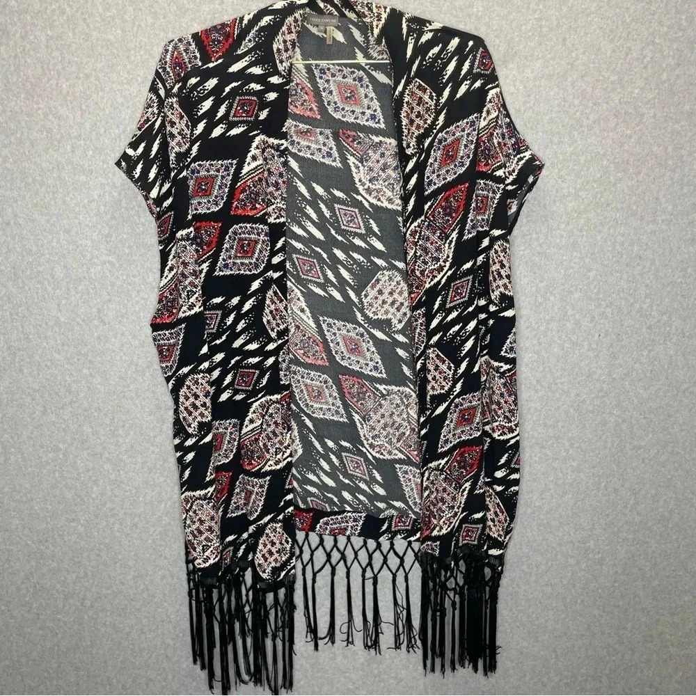 Vince Camuto Marrakesh Tapestry Fringed Open Front Cardigan - Picture 3 of 7